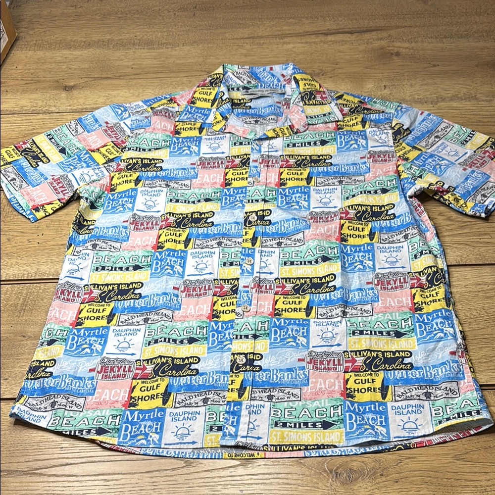 Men’s Southern Proper Beach Signs Casual Button  Down Shirt Size Medium
